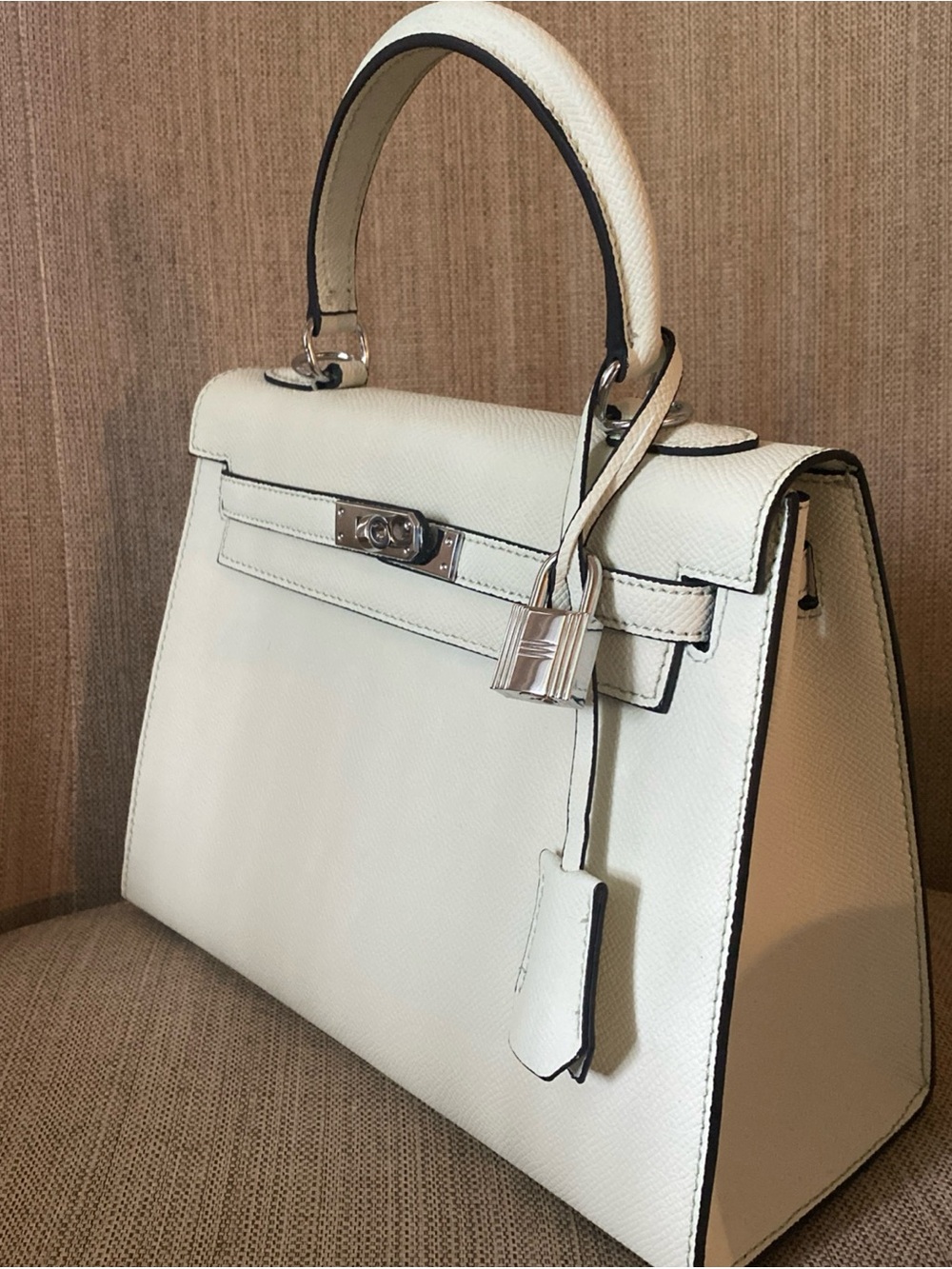25cm pale mint Structured Top Handle Leather Bag with Silver Hardware k25 - Picture 2 of 5